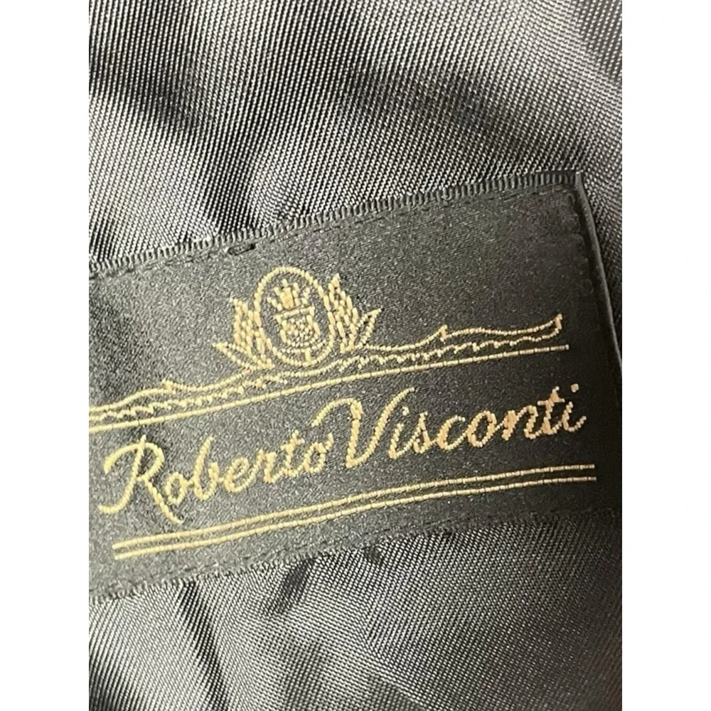Roberto Visconti Mens Black Double‎ Breasted Blazer Gold Crest Buttons Size 40R